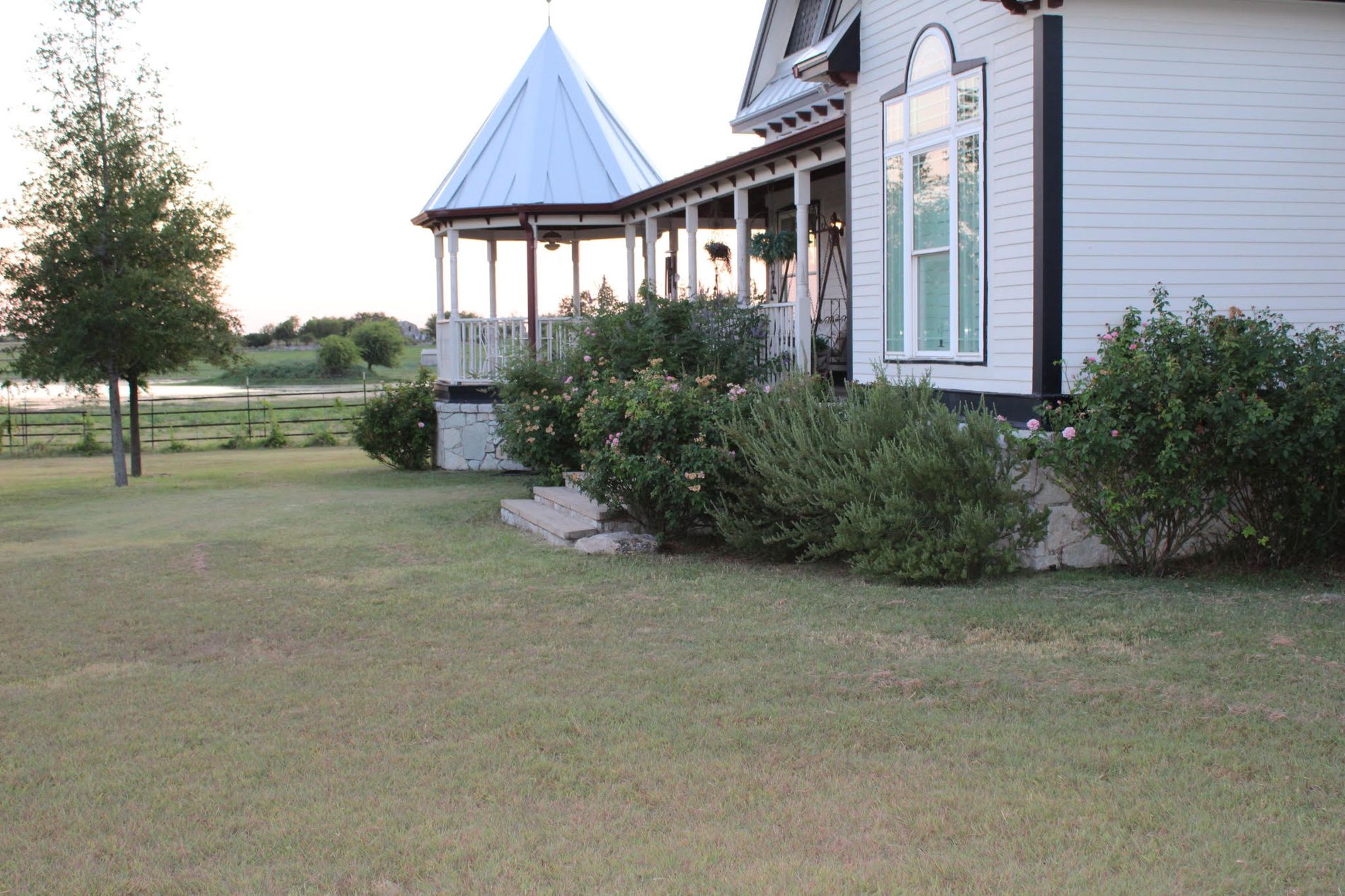 The porch and the gazebo looking out over the pond