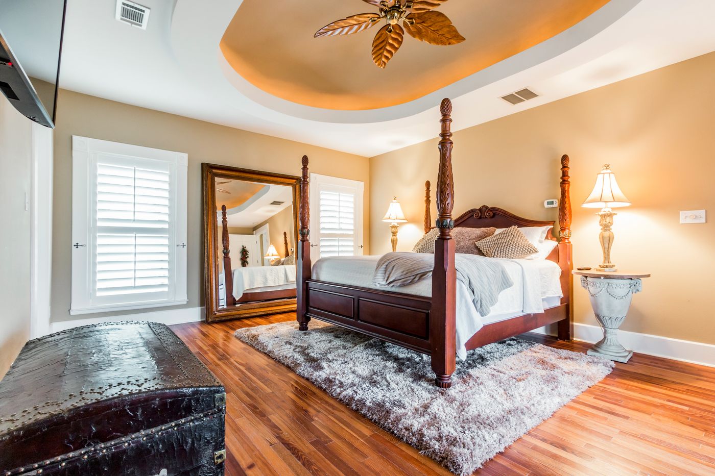 The master bedroom in the ranch house